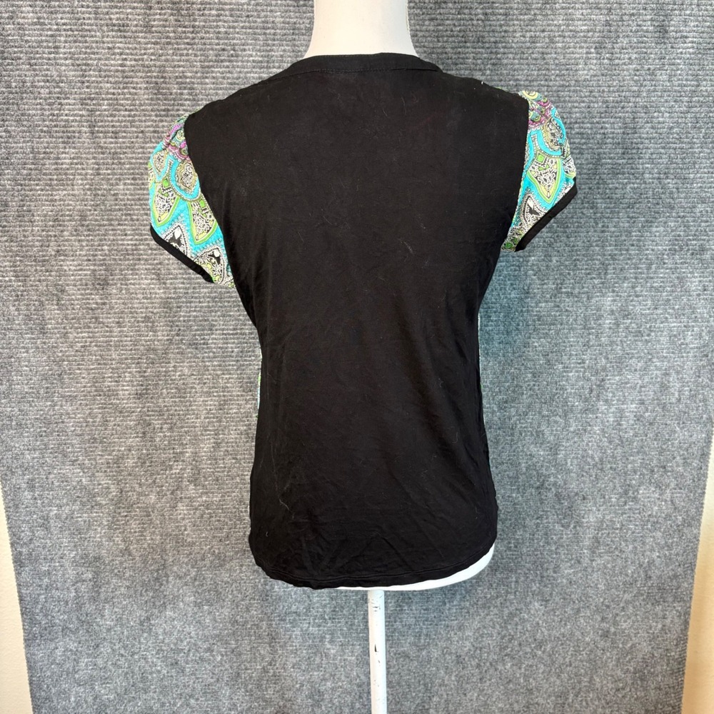 Bila Embellished Paisley Print Top Womens Small Green Blue Boho V Neck Beaded - Picture 3 of 5